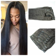 cheap 7a virgin brazilian yaki straight clip in human hair extensions remy human hair clip on weave color natural black