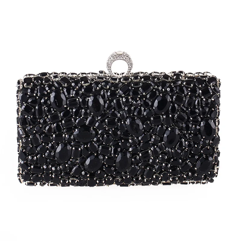 

Black Square Rose Dinner Party Bag Women's Evening And Wedding Bag Wirh Diamonds Rhinestones Handmade Purse