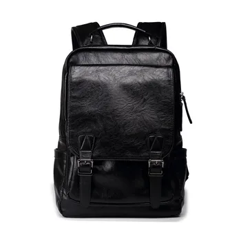 

Ygdb Design Backpacks For Men Vintage PU Leather Black Laptop School Bags Teenagers Black Backpack Male 6529B