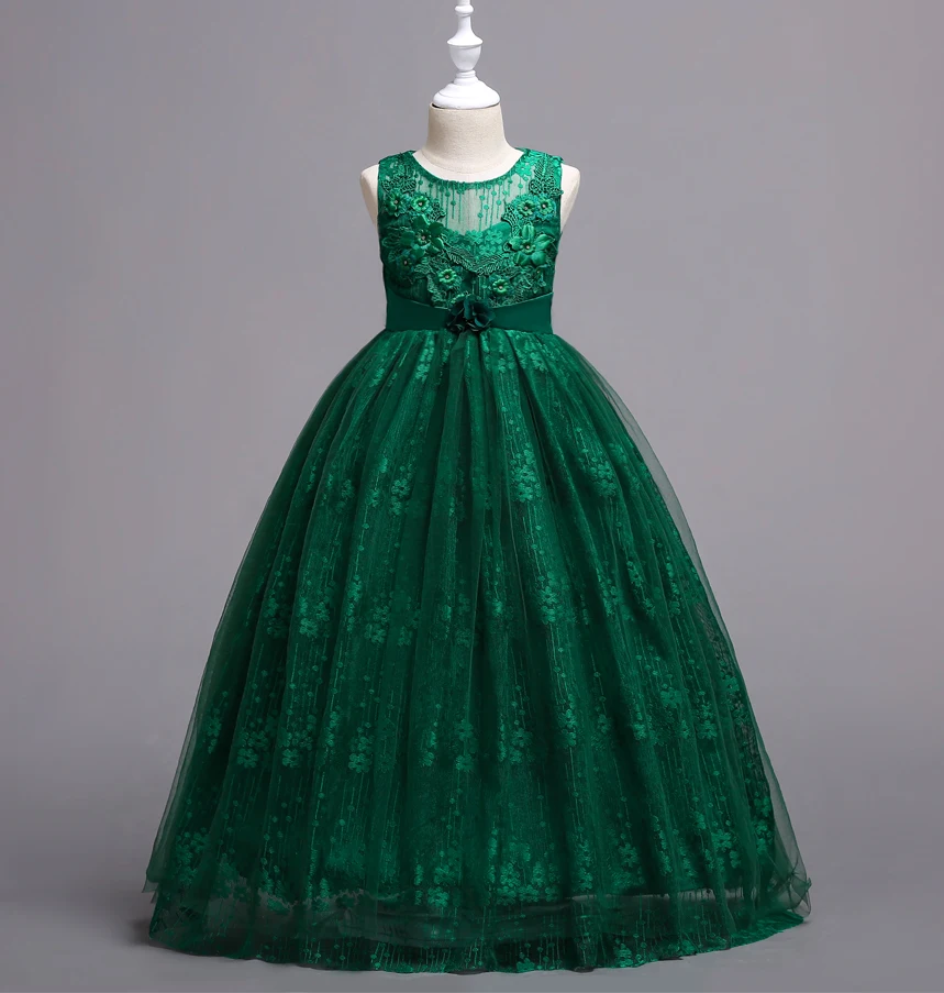 

children's sleeveless lace wedding dress long evening dress girls piano performance dress princess dress