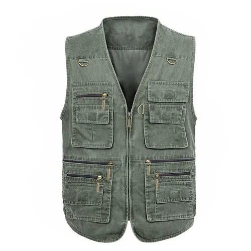 TACVASEN Denim Vest Men Big Size Travel Vest Outdoor Cooling Hiking Vest Photographer Waistcoat Cowboy Vest Summer Hunting Vests - Цвет: Green