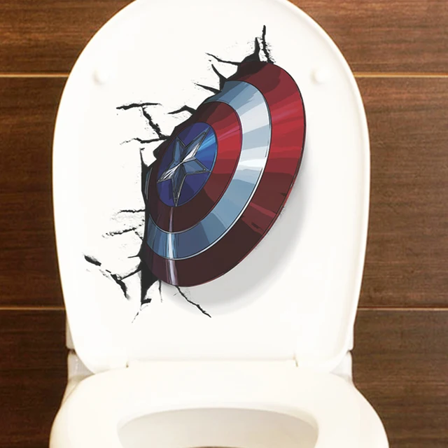 3D Vivid Captain America Shield Through Wall Stickers For Kids Rooms Toilet Decor The Avengers Wall Decals Art PVC Mural Posters