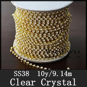 

Sewing Accessories 38ss 10 Yards Clear Crystal Golden Base Strass Sparse Rhinestone Chain