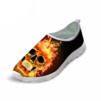

Summer Breathable Casual Mesh Shoes Men Cool Fire Skull Print Slip-on Flat Shoes for Boys Teenager Leisure Sneakers