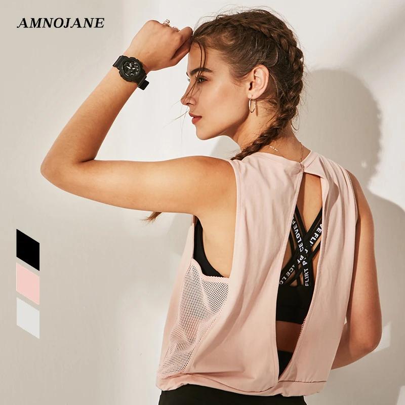 

Open Back Shirts Women Sport Yoga Running Gym Training Seamless Tank Crop Top Workout Dry Fit Fitness T-Shirt Sexy Sports Vest