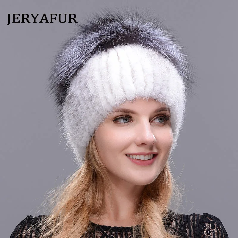 JERYAFUR Новая меховая шапка в русском стиле, Вязаная Шерстяная модная шапка из меха норки и лисы, зимняя женская Лыжная шапка для поездок, защищает уши - Цвет: COLOR2