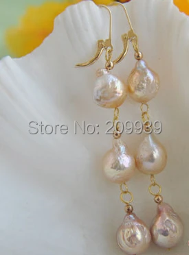

hj 00261 13MM PINK ALMOST ROUND KESHI REBORN PEARL EARRING 14K