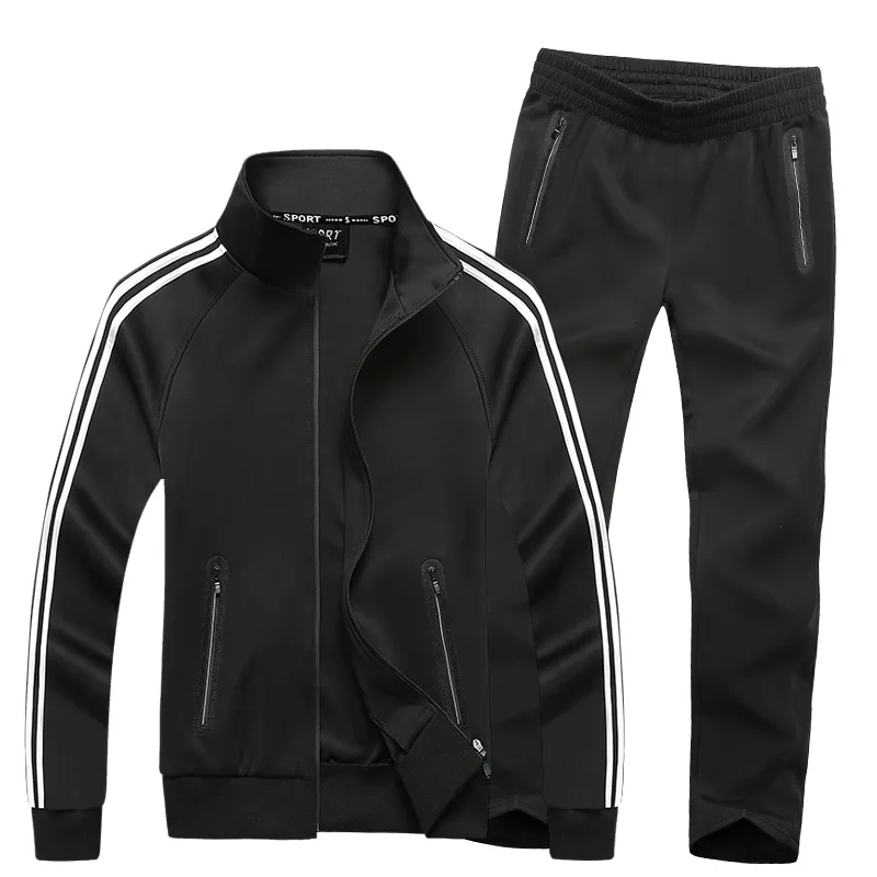 Мужской спортивный костюм, весна-осень, мужской спортивный костюм, куртка, толстовка+ штаны, спортивная одежда, комплект из двух предметов, спортивный костюм для мужчин, одежда - Цвет: Black