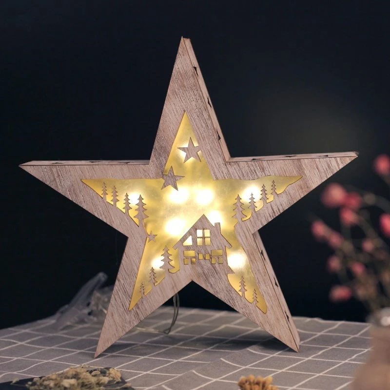 Creative Wooden Pentagram LED Night Lamp Indoor Christmas Halloween Holiday Decoration Table Star Lighting for Children Gift (1)