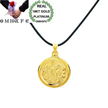 

OMHXFC Wholesale European Fashion Woman Man Unisex Party Birthday Wedding Gift Round Dragon 18KT Real Gold Charm Pendant PN81