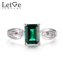 Leige Jewelry Emerald Rings Unique Wedding Rings May Birthstone 925 Sterling Silver Emerald Cut Green Gems Rings Gifts for Women