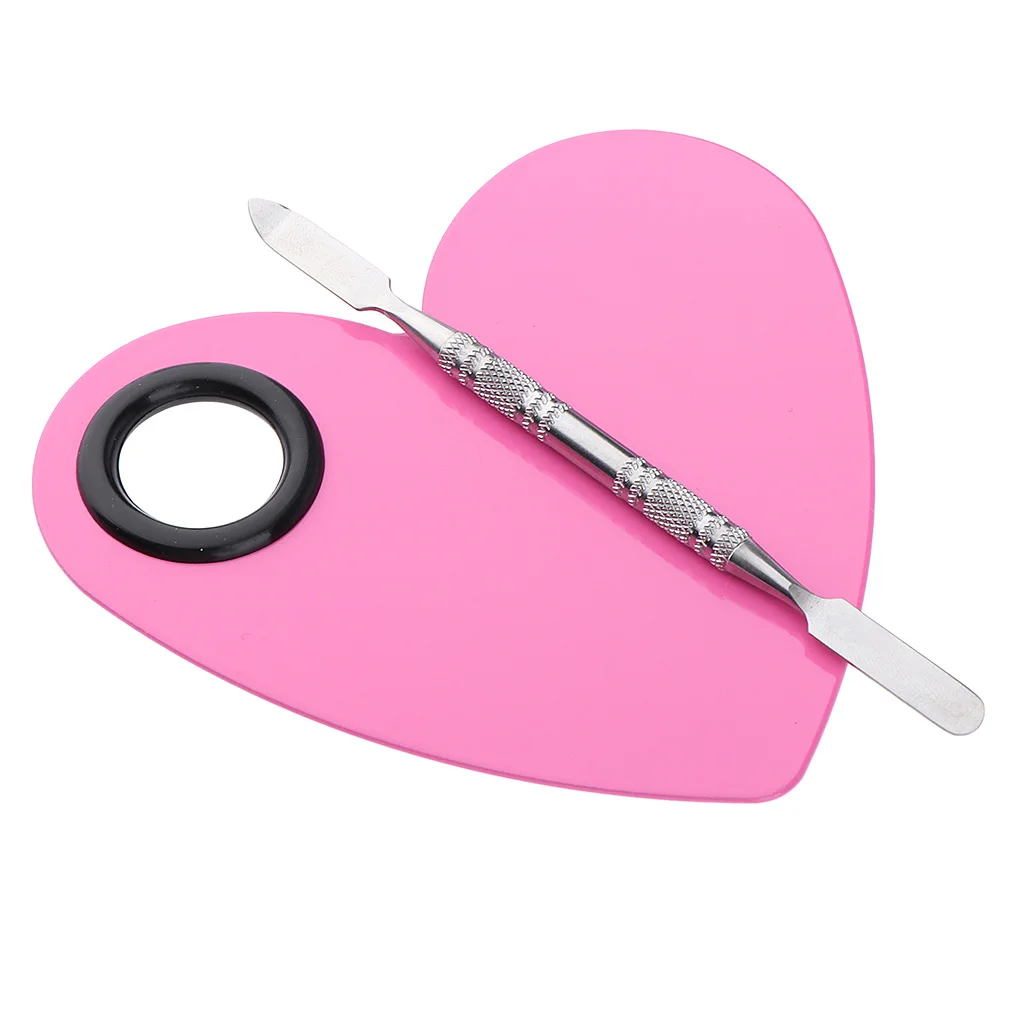 Heart Shaped Makeup Mixer Nail Art Polish Mixing Plate Foundation Eyeshadow Lipstick Blending Palette with Spatula Rod Tool