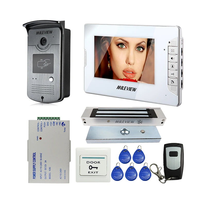 

MILEVIEW 7" Color Video Door Phone Doorbell Intercom System 1 Monitor + 1 IR RFID Access Camera + EM Magnetic Lock FREE SHIPPING
