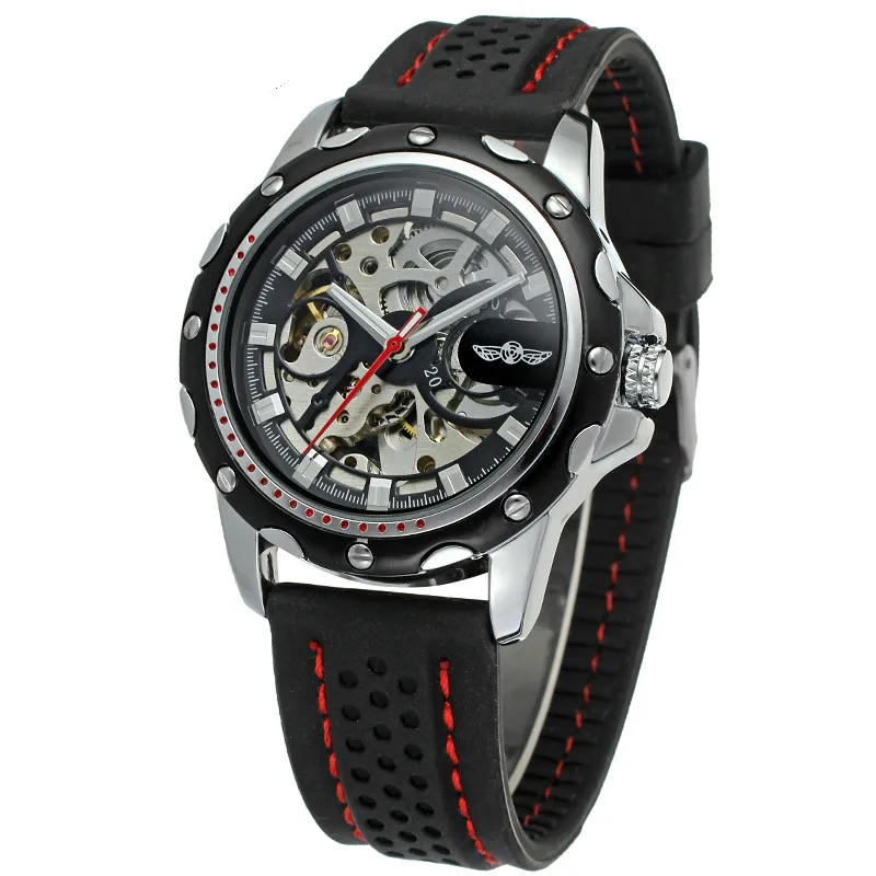 NEW Winner Fashion Top Brand Men's Silicone Sports Watch Skeleton Self-wind Mechanical Wristwatch Military Clock Erkek Kol Saati