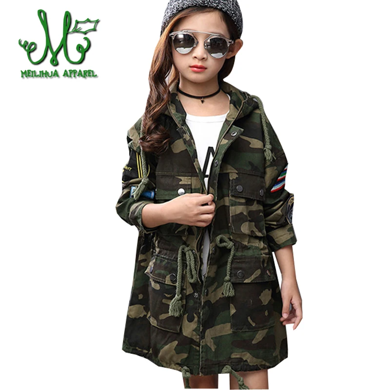 

Camouflage Jacket For a Girl Spring Autumn Fashion Teenager Boys And Girl Hooded Trench Jacket Coat For 6 8 10 12 14 16 Years