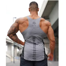 Летний Для мужчин кроссовки спортивные топы тренажерного зала фитнес, бодибилдинг, тренировка Стрингер дышащая спортивная Майки плотно Для мужчин s жилет