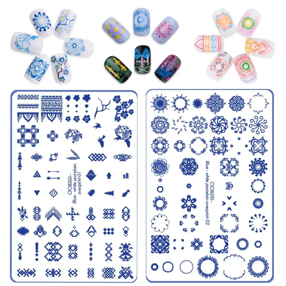 

CICI&SISI Nail Art Stamping Plates Stamping Stamp Template Accessories Blue-and-White Overprint Pattern Theme