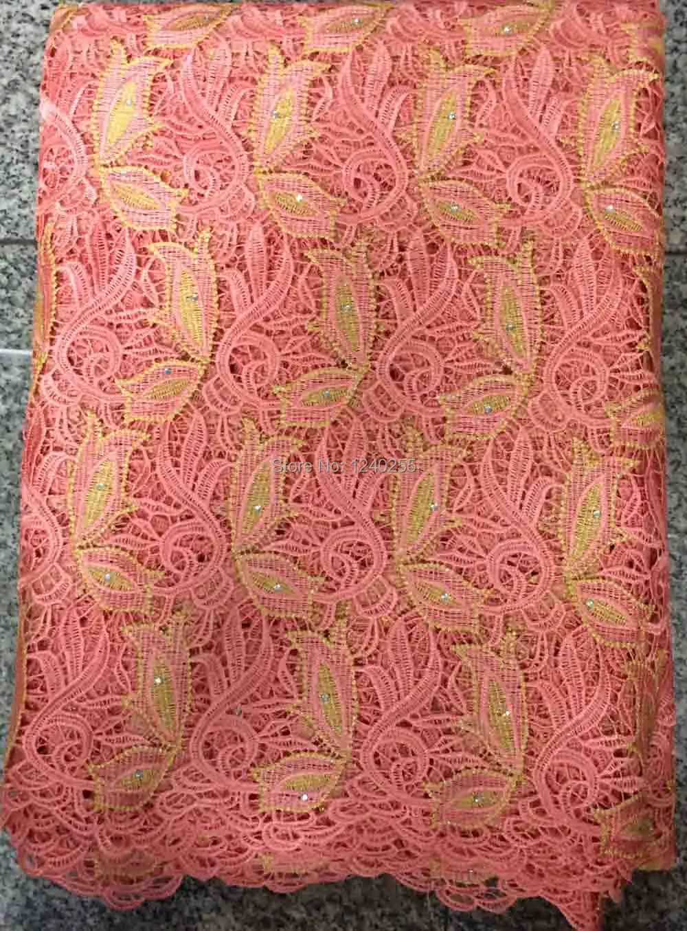 Double color peach & gold guipure lace /chemical /Water Dissolving Lace