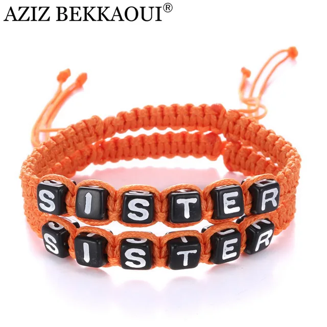AZIZ BEKKAOUI SORELLA Lettera Braccialetti Handmade Del Tessuto Braccialetti di Amicizia per Le Donne Estate Tessuto