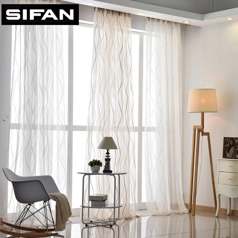 New Europe Style Fashion Design Printed Striped Curtain Tulle Fabrics for Bedroom Window