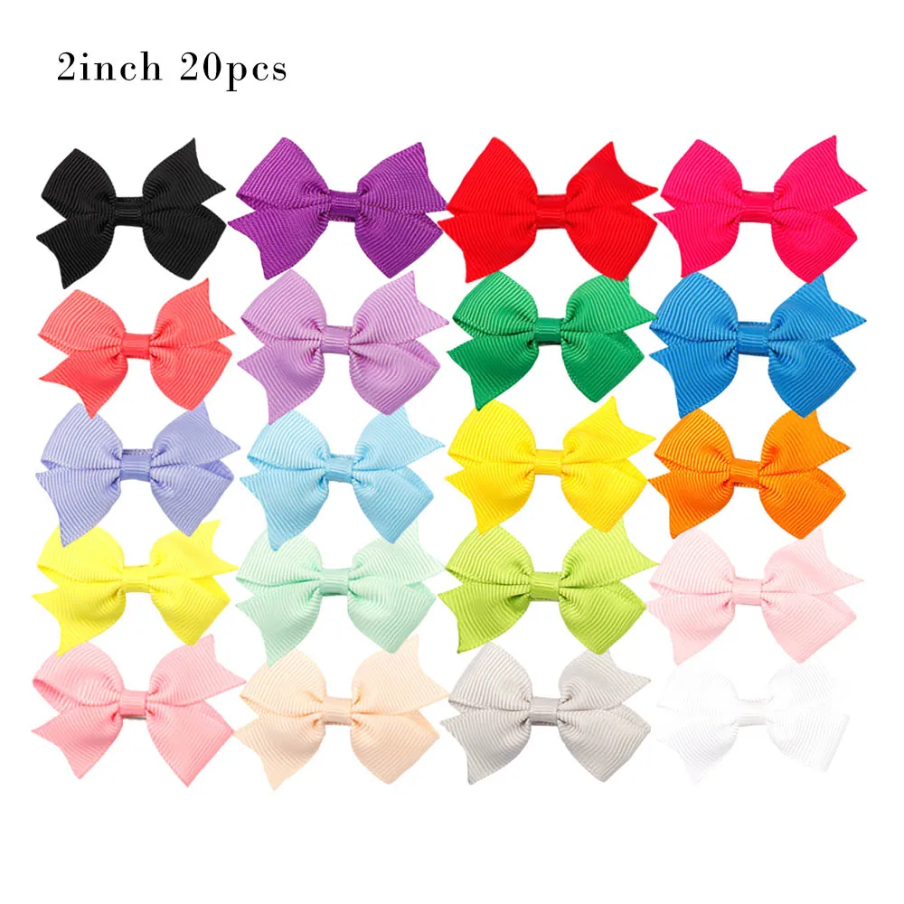 1of each color 20 шт., 20 цветов, яркие детские маленькие заколки для волос в виде банта, мини, милая, однотонная резинка, бант, безопасные детские заколки для волос аксессуары - Цвет: 1of each color