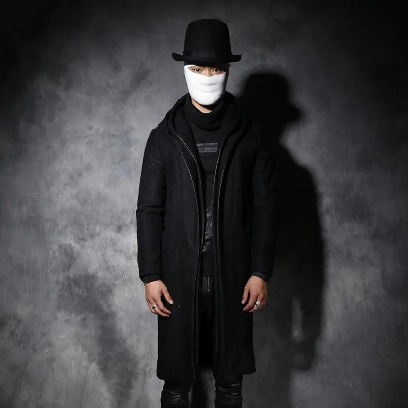 

Autumn winter new style men slender long style windbreaker personality double collar Korean version of coat wool men's windbreak