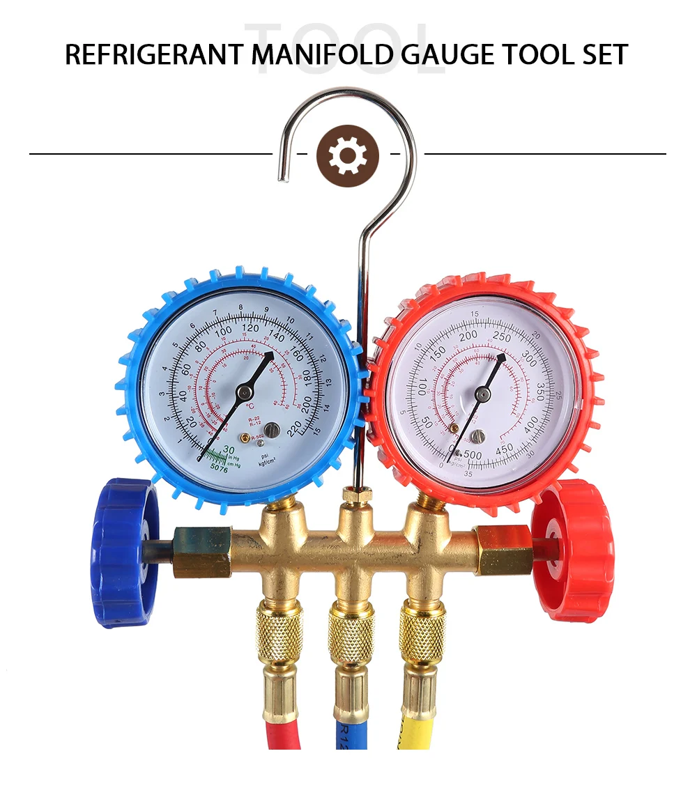 Хладагент манометр набор инструментов таблицы цветные-шланги двойной стол клапан три воздуха Conditionin автомобиль-Стайлинг хладагента тест