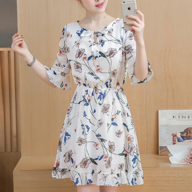 

New 2019 summer Women dress half sleeve loose Floral chiffce tops flower print women shirts o-neck sexy women clothing 91C2