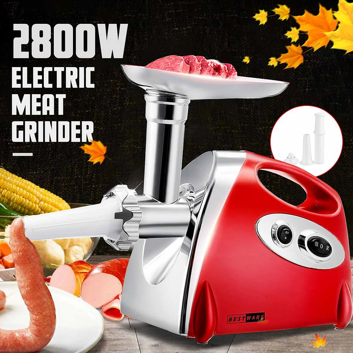 

220V Meat Slicer for Pie Patty 2800W Kitchen Electric Meat Grinder Mincer Sausage Stuffer Maker Filler Machine Food Processor