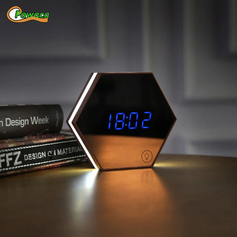Reloj de mesa Digital de escritorio con pantalla LED con espejo despertador de pared con función de Snooze termómetro luminancia ajustable Reloj de mesa Digital de escritorio con pantalla LED con espejo despertador de pared con función de Snooze termómetro luminancia ajustable