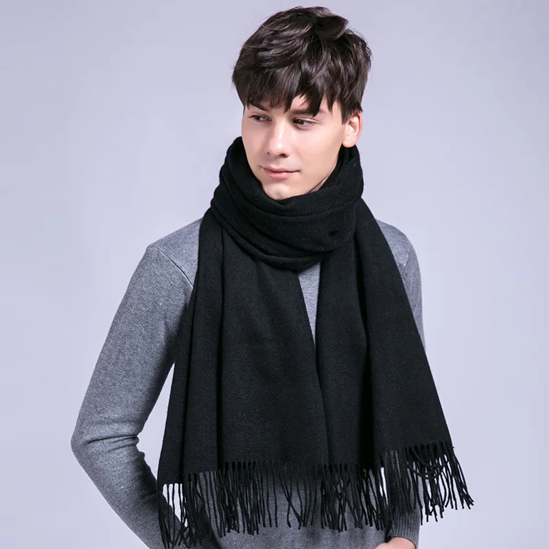 Winter Wool Cashmere Scarf For Men Warm Solid Tassels Fine Wool Scarves Male Man Fashion Wool Scarfs Big Bufandas Hombre - Цвет: Color 3