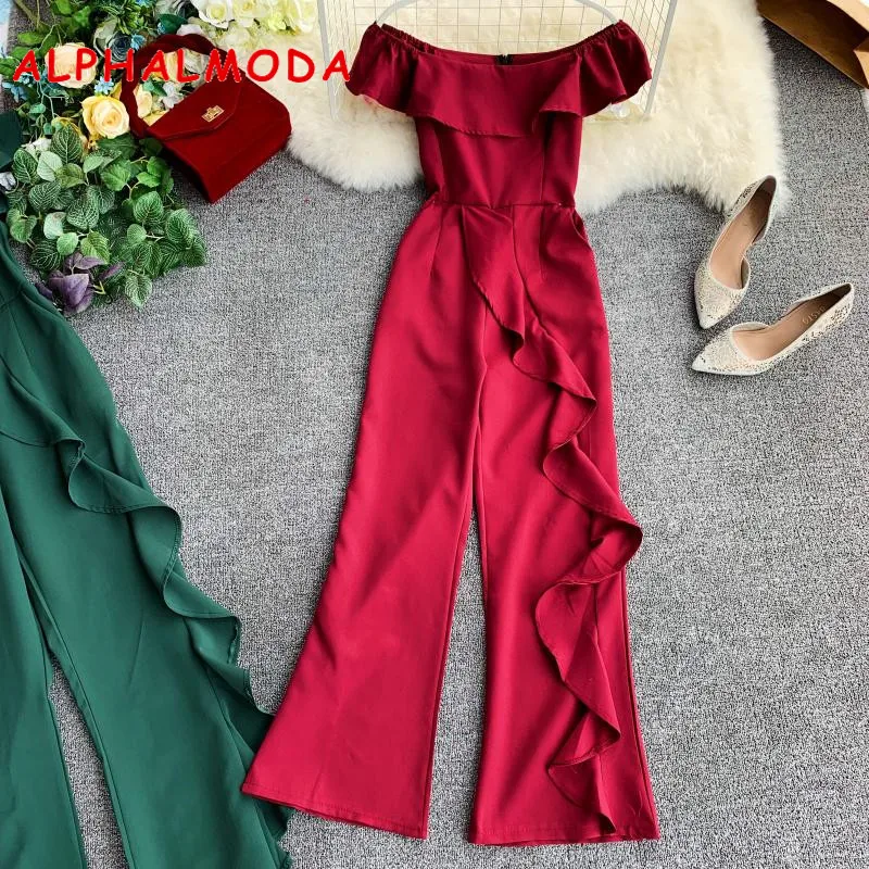 Женский комбинезон ALPHALMODA весенний с оборками и вырезом лодочкой высокой талией
