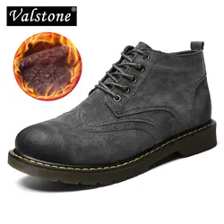Valstone/2018 качественные мужские ботинки из натуральной кожи, теплые бархатные зимние ботинки, роскошные броги, модные кроссовки, резиновые