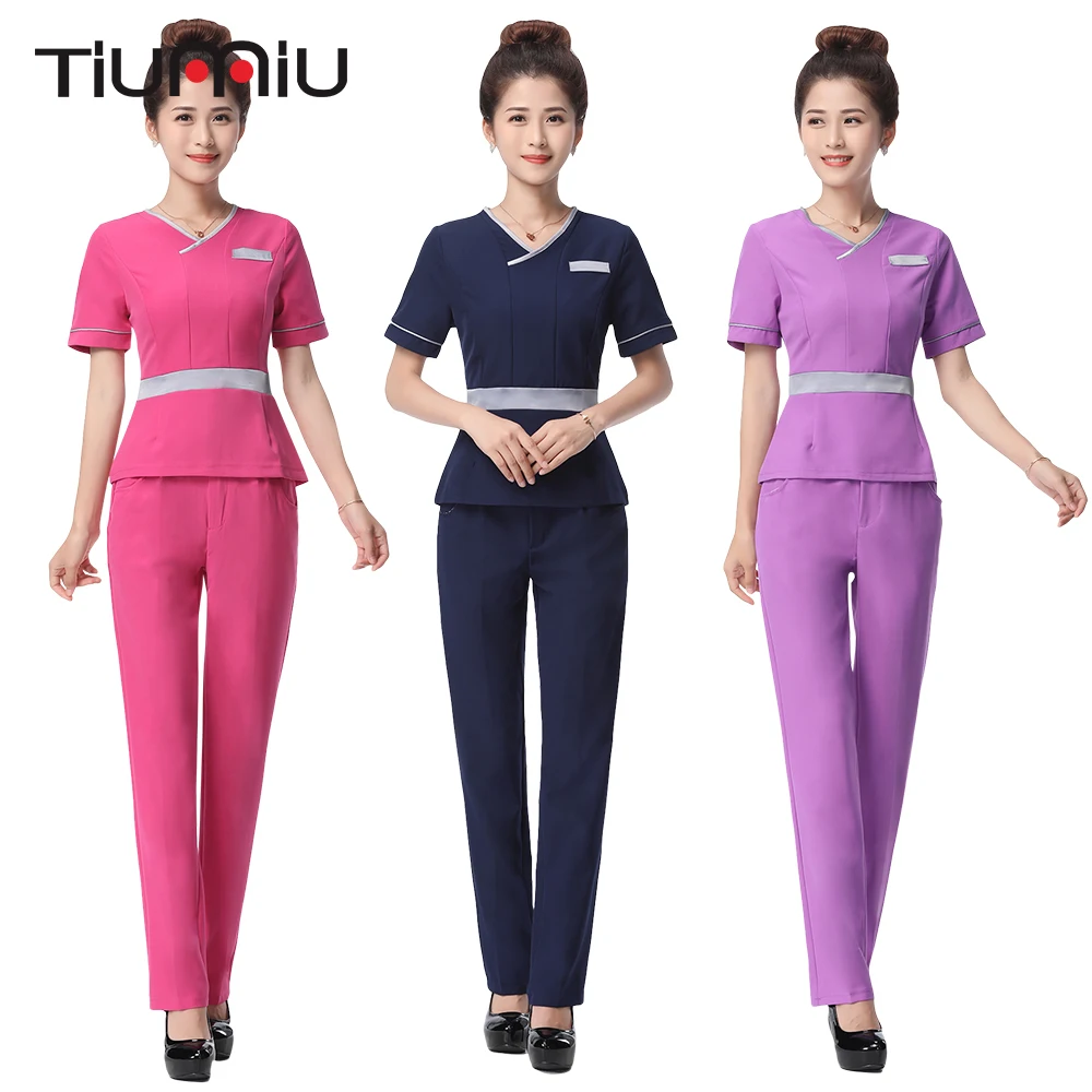 

2018 Lab Work Wear Uniform Short-sleeved Jacket+Pants Uniform Women Hotel Waiter Work Uniform Beauty Salon SPA Fashion Clothing
