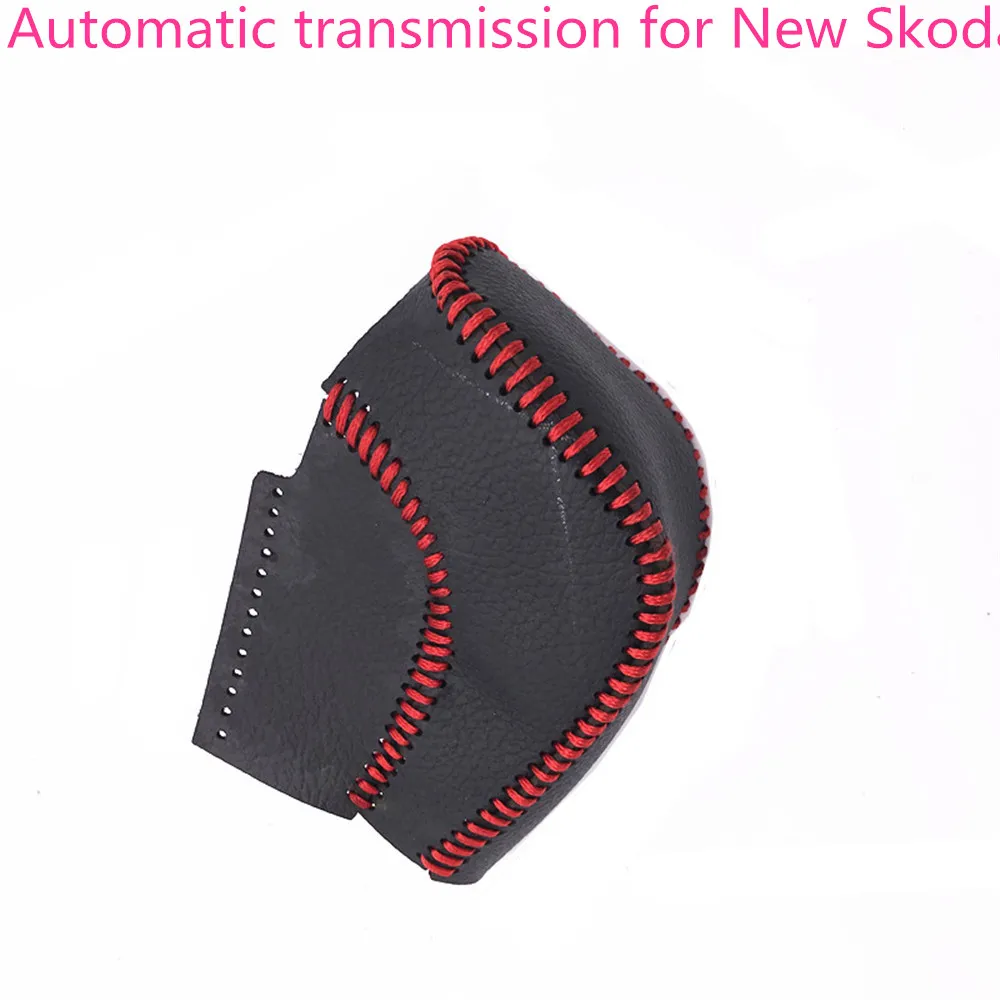 

Automatic transmission Black Genuine Leather Gear Shift Knob Cover for New Skoda