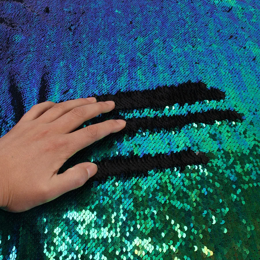 Зеленый черный переливающийся Реверсивные блестки вышитые блестящие Русалка Ткань блесток чешуя для одежды часть подушки Декор по двору