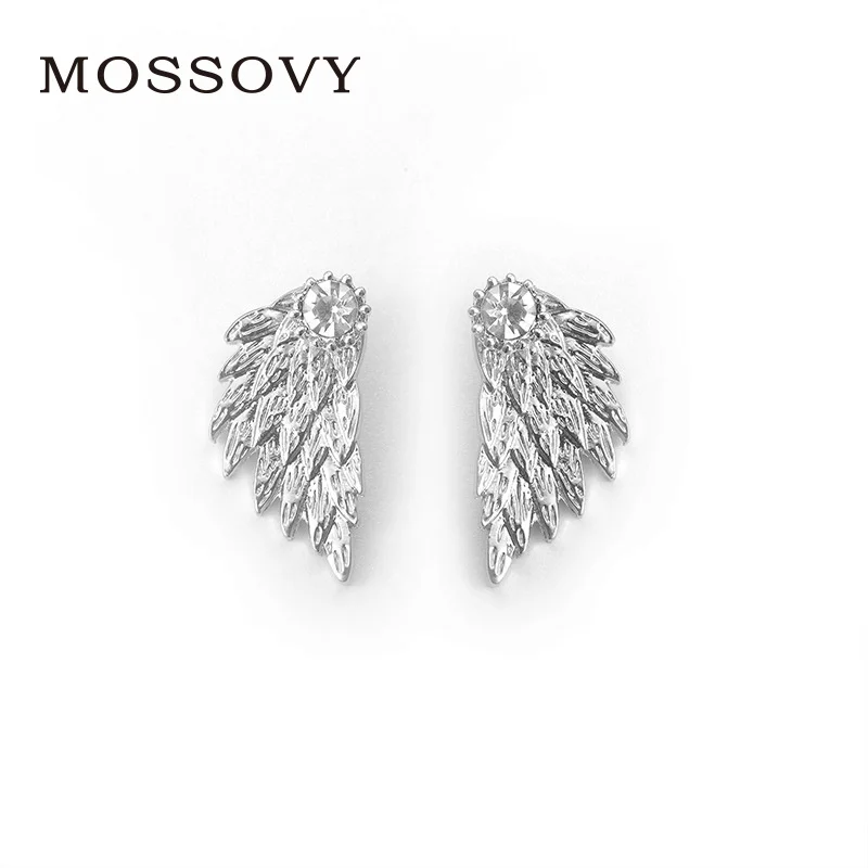

Mossovy Vintage Zircon Silver Angel Wings Stud Earring for Female Fashion Rhinestone Earrings for Women Jewelry Aretes De Mujer
