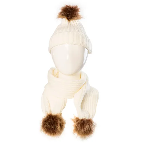 Puseky 2 шт./компл. утепленного зимнего Утепленная одежда акриловые Шапки шапка и шарф от Bebek шар из искусственного меха с помпоном, вязаные шапки бини шапки Шапки - Цвет: White