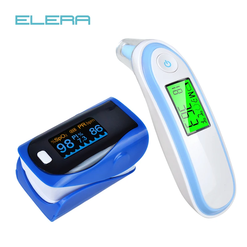 

ELERA CE Ajustable OLED Digital finger pulse oximeter SPO2 PR PI Infrared baby Thermometer LCD Digital Ear & Forehead