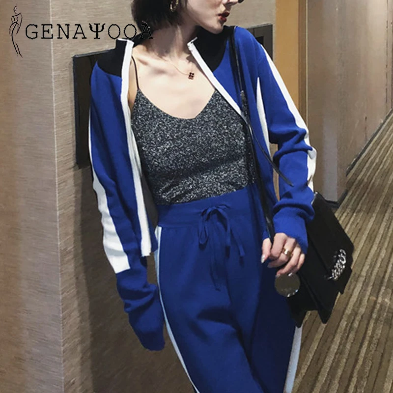

Genayooa Two Piece Set Women Long Sleeve 2 Piece Set Women Pant And Top Zipper Two Cardigan Feminino Curto Pants Women Black