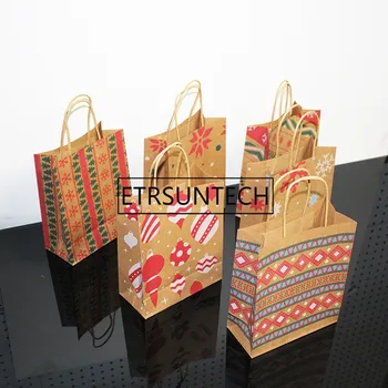 

300pcs/lot 6 Style Kraft paper Christmas Gift Bag And Food Packaging Handle Christmas Gift Bag Cookie Bag Shopping Paper Bag