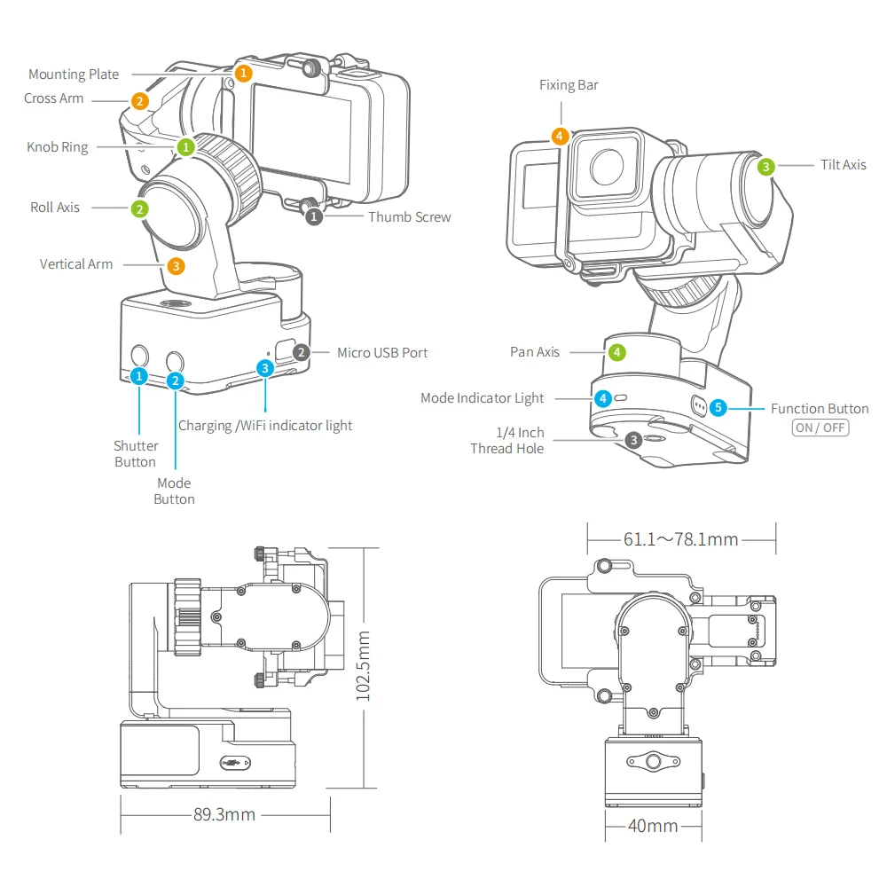 FeiyuTech WG2X 3 оси переносная экшн Камера Gimbal Wi-Fi Управление для экшн-Камеры GoPro Hero 7 6 5 Session для экшн камеры Yi 4 K и Другое экшн Камера s