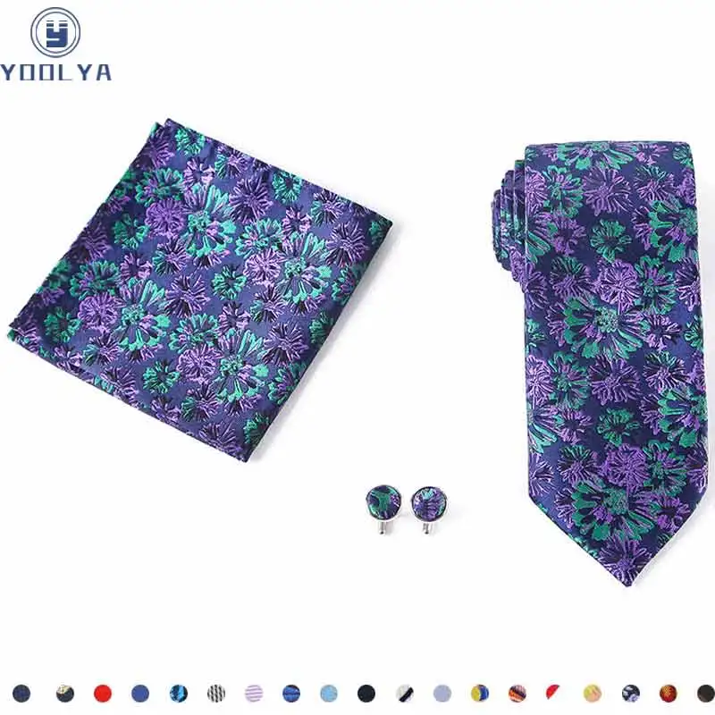 

HOT 7.5cm Men Neck Tie Striped Paisley Necktie Handkerchief Cufflinks Set Men's Classic Party Wedding Pocket Square Tie Sets