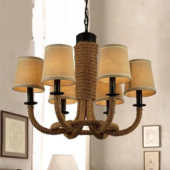 

Vintage Linen Iron Pendant Lights personality 6head living room restaurant bar in the lobby bar LOFT rope Pendant Lamps GY201