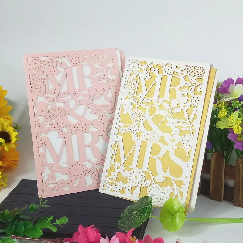 

44Pcs hollow carving romantic MR&MRS cover wedding party invitation card birthday Christmas holiday party invitation card 7ZH11