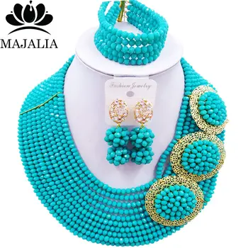 

Majalia Fashion Romantic Nigerian Wedding African Jewelry Set Aqua blue Crystal Necklace Bride Jewelry Sets 10CP001