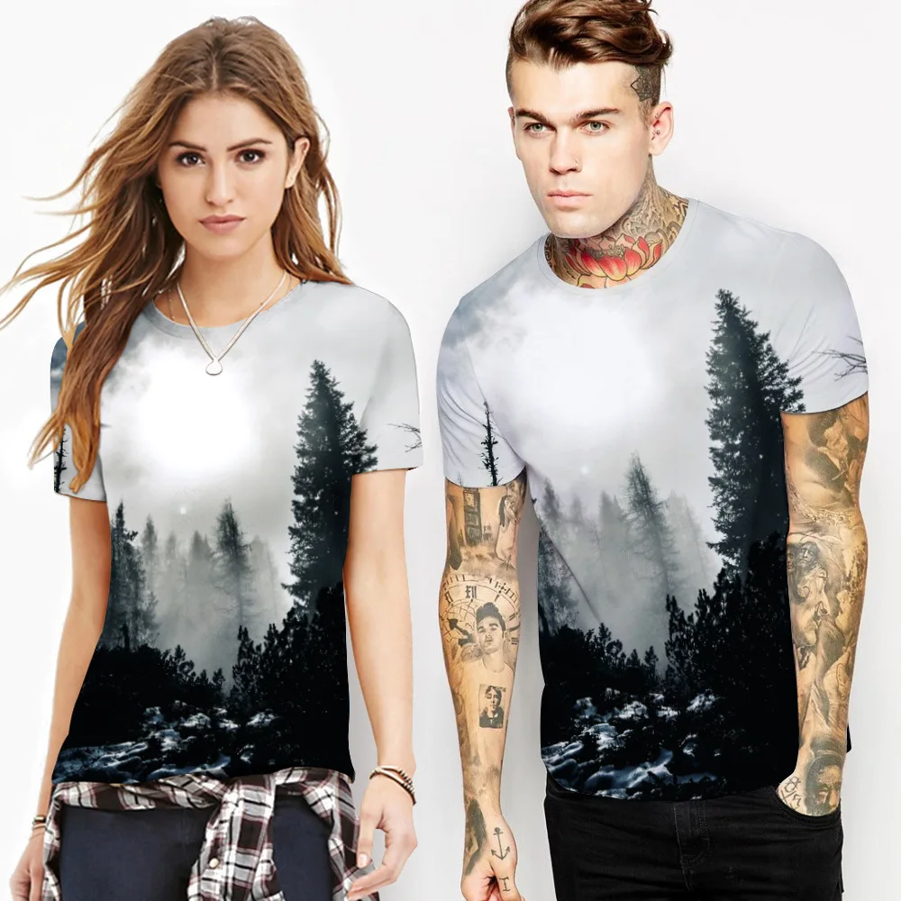 Very Nice Stylish 3d T shirt Men/Women Brand T shirt Print Forest and fog T shirt Summer Tops