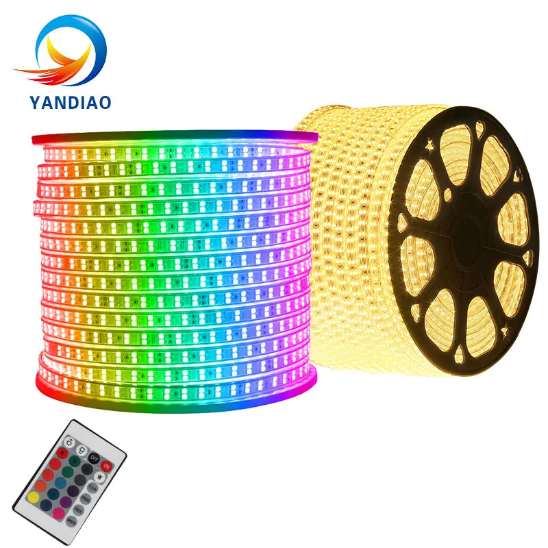 YANDIAO RGB Светодиодная лента 5050 Водонепроницаемый IP67 AC 220V rgb свет 120 светодиодов/м
