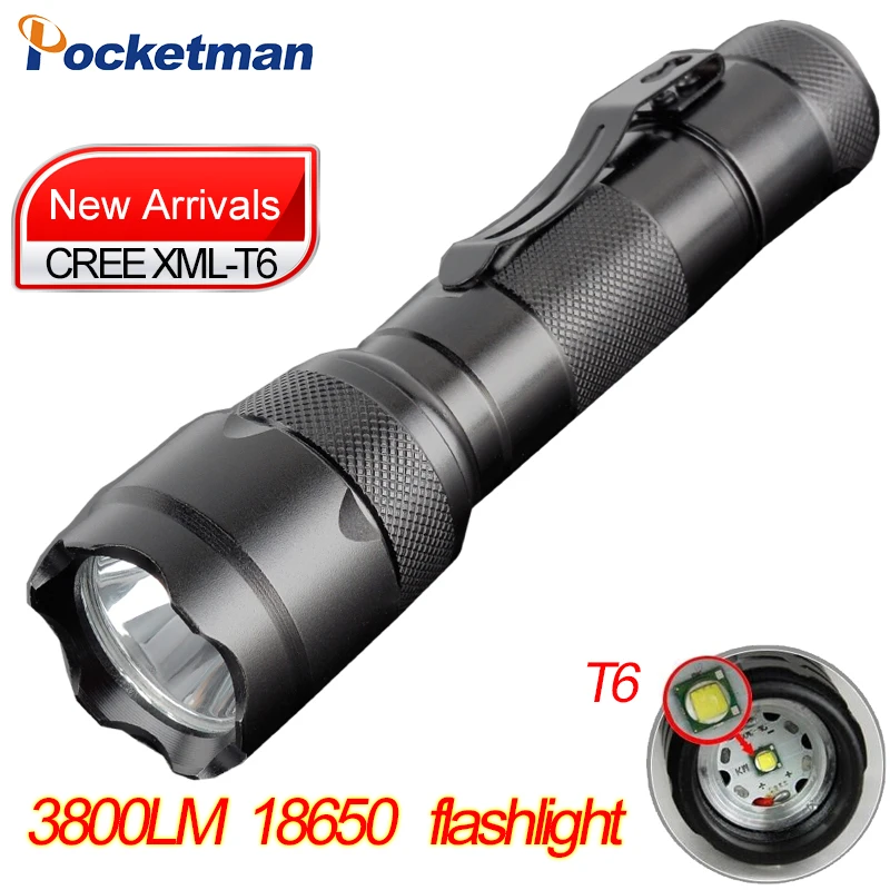 

Aluminum led flashlight XML T6 High/Middle/Low/Flash/SOS 5 mode 3.7v xml-t6 high Power lamp chip LED flash light torch