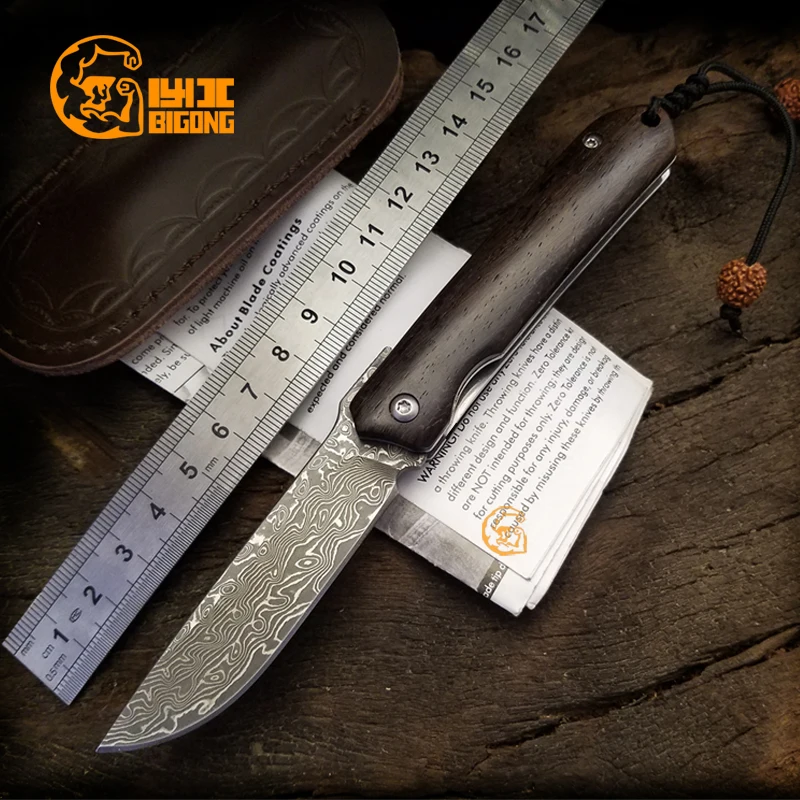 

high Quality BIGONG Folding Knives Damascus Blade ebony handle Camping Outdoor Survival CHRIS REEVE Knives Pocket EDCTools